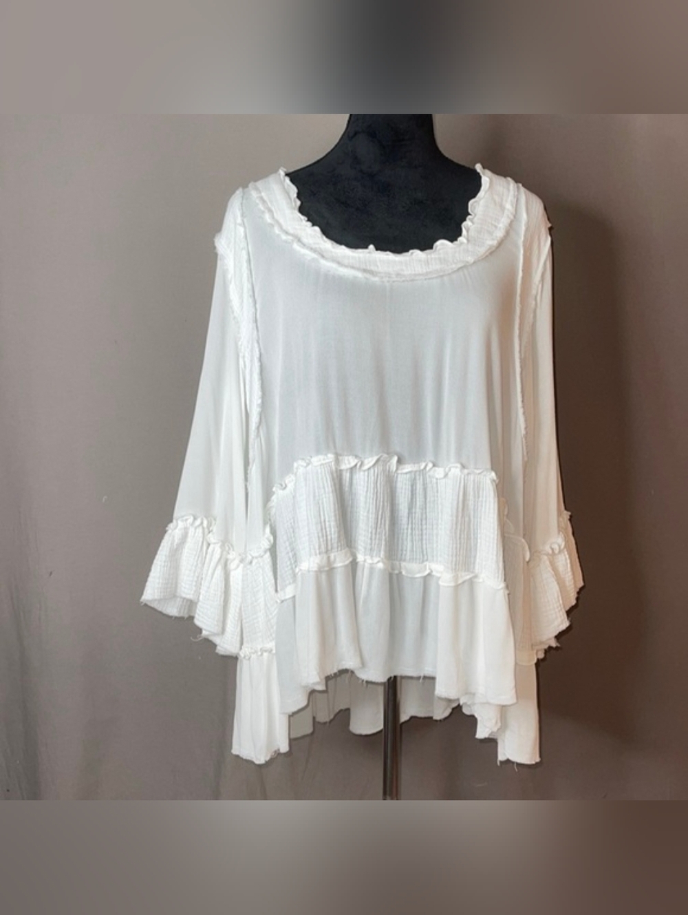 Medium POL Oversized Ruffled Long Sleeve Babydoll Top with Open Back-NWT
